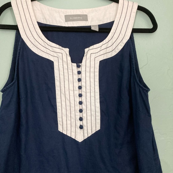 Liz Claiborne-Large-Linen Tank- Blue & White - Picture 2 of 7